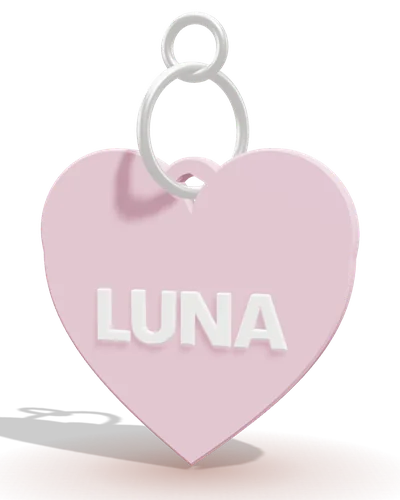 Llavero NFC en forma de corazón rosado con nombre en blanco