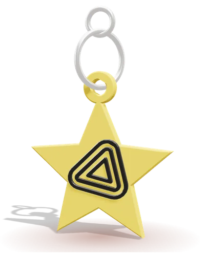 Llavero NFC en forma de estrella amarilla con logo negro
