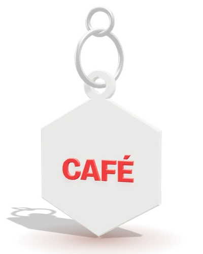 Llavero NFC hexagonal blanco con texto rojo